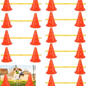 Glimin 10 Sets Dog Agility Hurdle Cone Set 20 Pcs Exercise Cones with 10 Pcs Agility Rods Adjustable Agility Cones Canine Agility Poles Portable Agility Training Equipment for Dogs