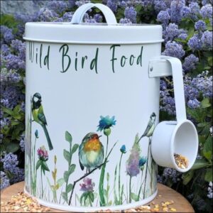 Wild Bird Food Storage Tin Garden Birds Seed Feed Metal Container 4L (2kg) Canister With Scoop Handle Gift Box Bird Seed Storage Tin