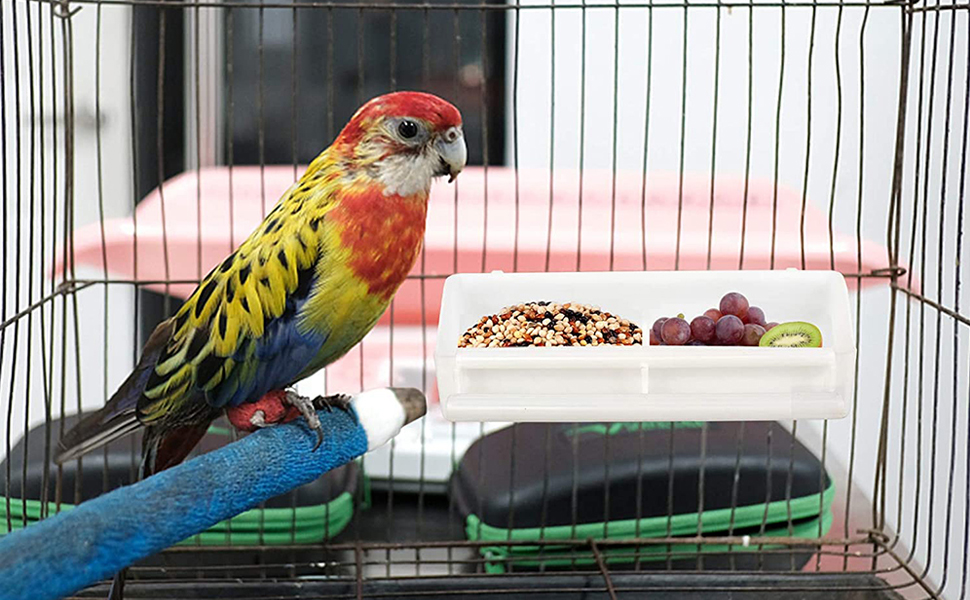 2 Pieces Plastic Pet Bird Food Bowl in Bird Cage(White)