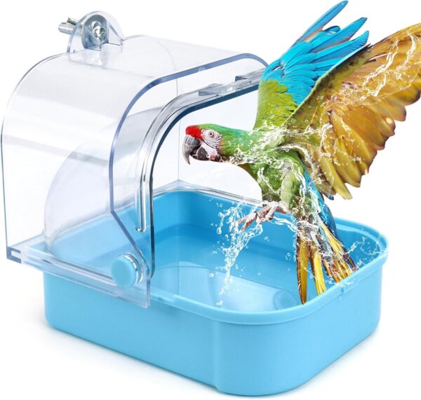 Large Bird Bath for Cage Drawer Style Bird Tub Water Bowl Shower Food Feeder Tray Bird Bathing Tub Budgie Toys Birdcages Accessory for Bird Parrots Parakeets Cockatiel Lovebirds Canary (Blue)