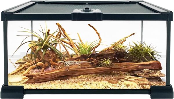 Reptile Growth Reptile Terrarium, 12" x 8"x 6" Reptile Tank with Top Sliding Door Screen Ventilation Glass Tank for Leopard Gecko Bearded Dragon Lizard snail stick insect tarantula gecko snake