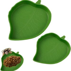 Phoetya Reptile 2 Pcs Leaf Reptile Food Water Bowl Plate Dish,Reptile Feeder for Tortoise Corn Snake Crawl Pet Drinking and Eating, 2 Sizes