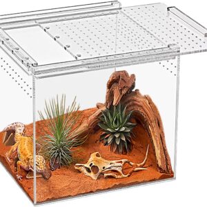 KAKOOTI Reptile Terrarium,6.8"*6.8"*6" Reptile Breeding Box, Magnetic Acrylic Enclosure，for Tarantula，Hermit Crab，Jumping Spider，Iguana，Leopard Gecko，Bearded Dragon, Insect, Mantis, Scorpions.