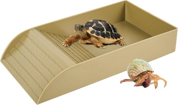 JETHMA Tortoise Water Dish, Tortoise Bath Dish, Anti Slip Reptile Pool Bowl with Ramp, Reptile Feeding Box Dish, Tortoise Water Bowl For Basking Feeding Bathing (Brown)