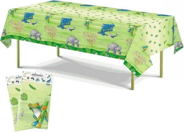 WERNNSAI Reptile Party Tablecloth - 2 PCS Reptile Birthday Party Decorations 137 x 274CM Disposable Table Covers for Kids Boys Jungle Party Family Dinner Camping Snakes Turtles Lizards Party Supplies