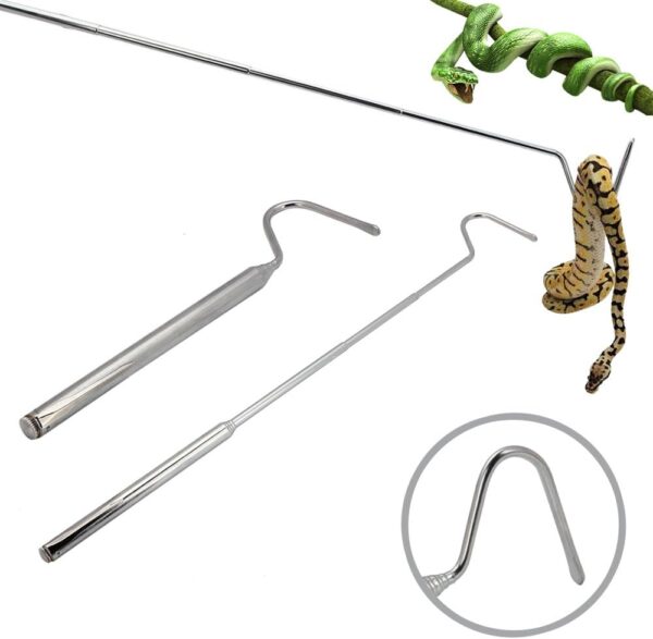 SENZEAL Retractable Snake Rod Stainless Steel Hook Professional Reptile Supplies for Snake Lovers Silver 16cm to 68cm