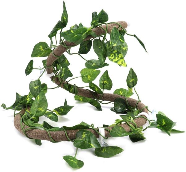 SOONHUA Reptile Vines,Plant Garland,Reptile Climbing Branch Flexible Jungle 3.28ft Rattan 1Pc Vine for Chameleon Snakes Lizards Gecko (3.28ft Rattan+ lvy Leaves)