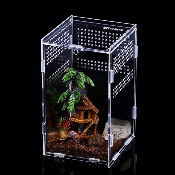 Transparent Reptile Feeding Box, Portable Acrylic Insect Feeding Box with Vents Anti-Escape Design, Insect Habitat Terrarium Case for Spide, Lizard, Scorpion, Centipede, Horned Frog, Beetle(L)