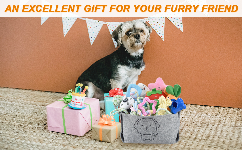 24 puppy toys with bin