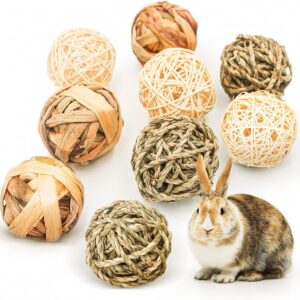 Episkey 9 Pcs Rabbit Toys, Rabbit Treats Guinea Pig toys Small Pets Chew Balls Grass Balls Natural Toys for Rabbits Chinchilla Bunnies Gerbils and Hamster (2.75-3.15", 9 Pcs)