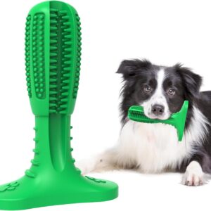 RUCACIO Upgraded Dog Toys, Indestructible Dog Chew Toy For Medium Small Chewers, Durable Dog Toothbrush Toys, Dog Dental Care Teeth Cleaning Toy, Puppy Dog Birthday Gifts (Green)