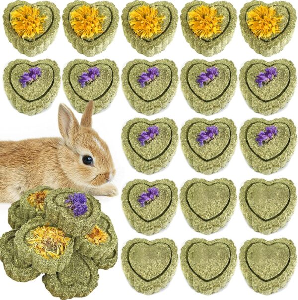 RoadLoo Rabbit Chew Toys, 32Pcs Bunny Chew Toys for Teeth Natural Hay Chew Toy Chew Mats for Rabbits Boredom Breaker Small Rodent Pet Teeth Treats Toys