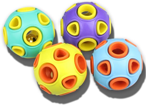 SCHITEC Dog Balls with Bell Sound, [4 Pack] Rubber Bouncy Fetch Ball for Puppies Small Dogs, 2” Interactive Pet Chew Toys