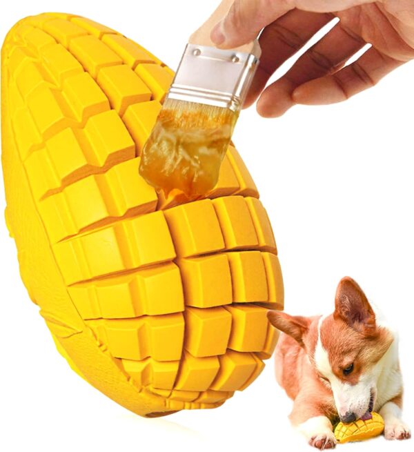 Pet-Fun Small Mango - Safe Fun Durable Rubber Dog Chew Toy for Boredom, Strong Treat Dispenser & Slow Feeder, Tough Long-Lasting Teething Chew Puzzle Toy, Easter Gift for Small Dogs/Puppy