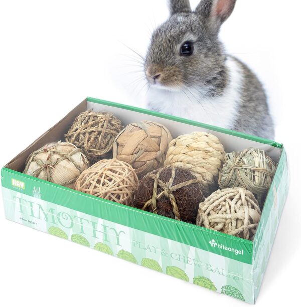 Niteangel Natural Chew Activity Toys Fun Safe Hay Grass Pet Balls for Chinchilla Guinea Pig Rats Rabbits Hamster Gerbil Degu Bunny and Other Small Animals (8 Balls)