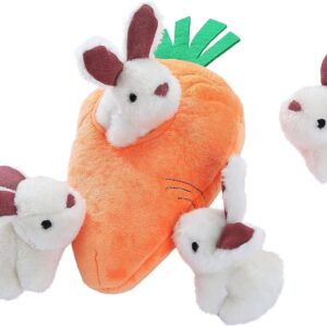 Amazon Basics Rabbit and Carrot Puppy/Dog Toys for Hide and Seek with Soft Plush, 5 Count (Pack of 1) Orange and White