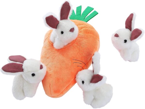 Amazon Basics Rabbit and Carrot Puppy/Dog Toys for Hide and Seek with Soft Plush, 5 Count (Pack of 1) Orange and White