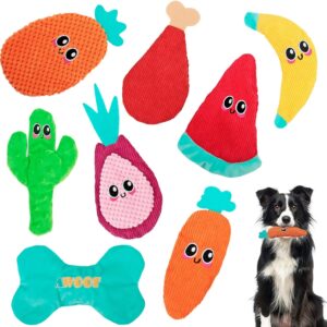 AWOOF No Stuffing Squeaky Dog Toys Indestructible Dog Toys for Large Medium Small Dogs Tough Interactive Dog Toys for Boredom Variety with Animals or Fruits Durable Birthday Christmas Dog Toys Gift