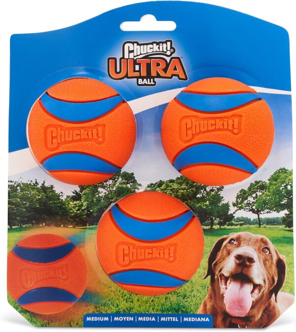 ChuckIt! Ultra Ball Dog Toy Ball Durable Rubber Dog Ball High Bounce Floating Chuck It Launcher Compatible Toy Balls For Dogs, 3 Pack, Medium