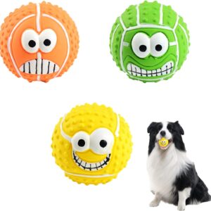 3 Pcs Squeaky Dog Ball, Latex Rubber Dog Squeak Toys, 3.1'' Soft Bouncy Fetch Balls for Medium Small Pets Interactive Play, Teeth Cleaning Puppy Interactive Chew Durable Toy (Colored A)