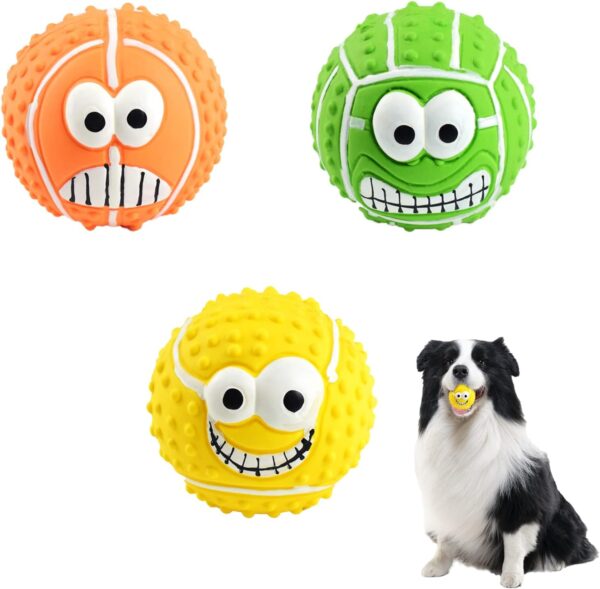 3 Pcs Squeaky Dog Ball, Latex Rubber Dog Squeak Toys, 3.1'' Soft Bouncy Fetch Balls for Medium Small Pets Interactive Play, Teeth Cleaning Puppy Interactive Chew Durable Toy (Colored A)