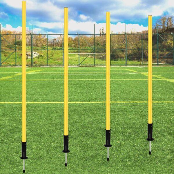 4 Packs Outdoor Agility Poles,150 cm Fixed or Adjustable Speed and Agility Training Equipment Accessory for Soccer Dog Outdoor Sports and Fitness Yellow