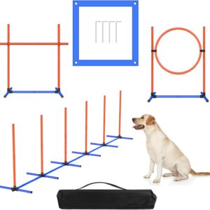 AHAILUOO 4 Sets Pets Agility Training Equipment, Adjustable Dog Hoop, Dog Jump, Weave Poles and Pause Box，with Independent Packaging(4 Sets)