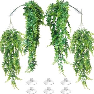 Allazone 4 PCS Reptile Plants Hanging Fake Vines, Artificial Leaves Climbing Terrarium Plant with Suction Cup for Bearded Dragons Pets Hermit Crab and Tank Habitat Decorations