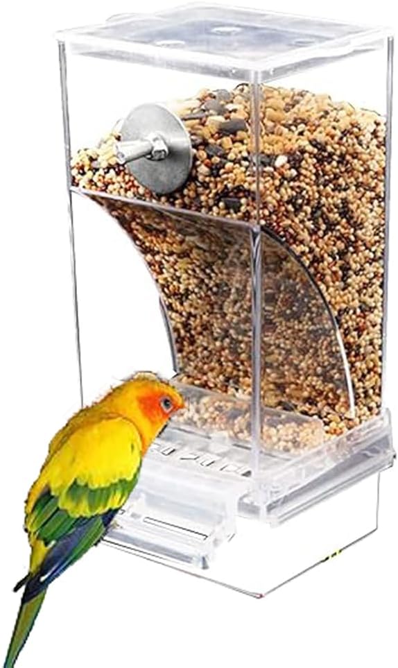 Automatic Bird Feeder, Transparent Acrylic Food Container For Cage, Cage Accessories, Anti-Spill Bird Feeder, No Mess Bird Feeder, For Small And Medium Parakeets Lovebirds (Transparent)