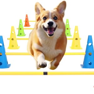 AwaeIpet Dog Jump Agility Training Kit: Puppy Agility Training Hurdle Cones & Poles Combo for Backyard - Adjustable Obstacle Training Course Equipment Outdoor