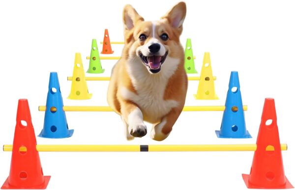 AwaeIpet Dog Jump Agility Training Kit: Puppy Agility Training Hurdle Cones & Poles Combo for Backyard - Adjustable Obstacle Training Course Equipment Outdoor