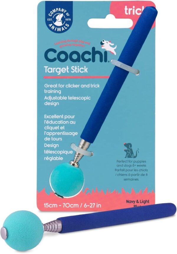 Coachi Target Stick, Telescopic Design with Large Ball for Target, Dog Accessory for Clicker & Agility Training, Teach Commands and Tricks, Navy/Light Blue