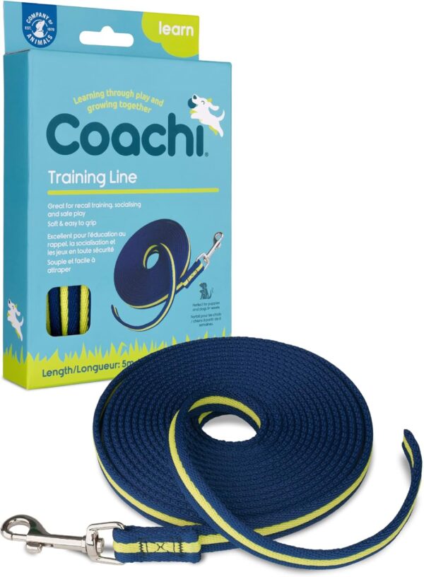 Coachi Training Line 5m, Safe Training Outdoors, Recall Training, Dog & Puppy Socialisation, Lightweight, Soft to hold, Suitable for Small & Medium Dogs & Puppies,Navy and Lime