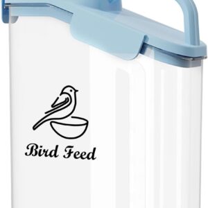 Ctomche Pet Food Storage Container,Bird Food Storage Container with Measuring Cup and Pour Spout,Airtight Bird Seed Storage BPA Free Plastic Transparent Leakproof Seed Storage Container,2.8L,Blue