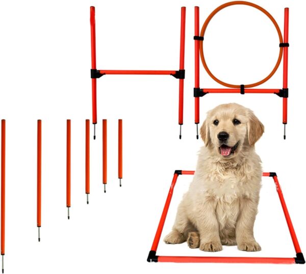 Dog Agility Training Set Pet Play Run Jump Obstacle with Carrying Case Jumping Circle for Outdoor Games Exercise (Pole + Hoop + Hurdle)