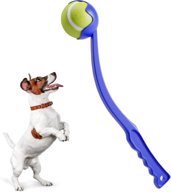 Dog Ball Launcher For Dogs Tennis Ball Thrower Small Dog Chase Fetch Game Toys Portable Ball Shooter Hands Free Pick Up & Throw Play Ball Chucker For Pet Exercise Blue