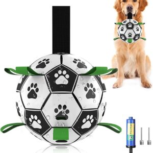 Dog Football with Grab Tabs, Interactive Dog Toy for Small & Medium Dogs, Includes Whistle & Air Pump, Durable Ball for Indoor & Outdoor (6 Inch)