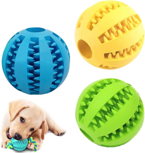 Dog Toy Ball,3Pcs Pets Dog Treat Toy Ball,Durable Dog Puzzle Teething Toys,Interactive Dog Toys,for Small Dogs Teeth Cleaning/Chewing/Playing/Dispensing Training Ball(5cm,3Colors)