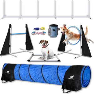 Fun for Tails Starter Dog Agility Training Equipment Set with Dog Training Toys for Agility, includes Whistle, Clicker, Treat Bag, Rope, Tennis Ball Toy - Perfect Dog Agility Course Backyard Set