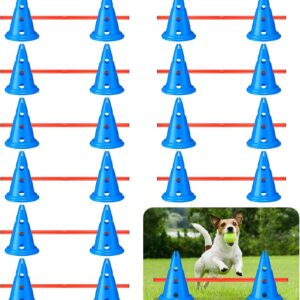 Glimin 10 Sets Dog Agility Hurdle Cone Set 20 Pcs Exercise Cones with 10 Pcs Agility Rods Adjustable Agility Obstacle Training Portable Agility Training Equipment Cones Canine Agility Poles (Blue)