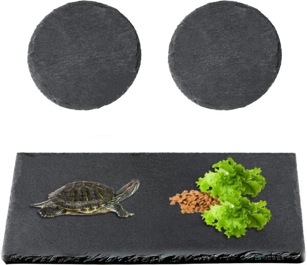 Goerpn 3 Pack Reptile Basking Slate Platform Aquarium Tortoise Bathing Resting Platform,Turtle Habitat Slate Pad Turtle Feeding Food Bowl Dish Resting Natural Rock Platform Accessories Decoration