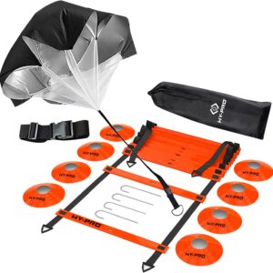 Hy-Pro Agility Training Set – Resistance Parachute, Adjustable Agility Ladder, 8 Cones, Carry Bag, Training Equipment, Great For Improving Fitness & Speed, Football Training, Sports Training