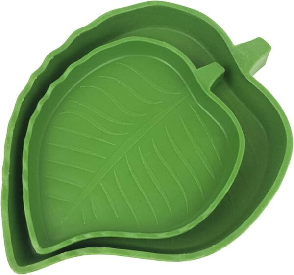 Jagowa Leaf-Shaped Reptile Food & Water Bowls - Set of 2, 2-Sizes, Plastic Feeder & Drinking Bowls for Moriya Corn Snakes & Crawling Pets in Green