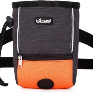 LIOPARD Puppy Small Waterproof Fanny Pack Dog Accessories Large Treat Bags Training Pouch Waist Waste Bags with Dispenser Walking Poop Food Storage Agility Equipment Pet Supplies Toy Belt (Orange)