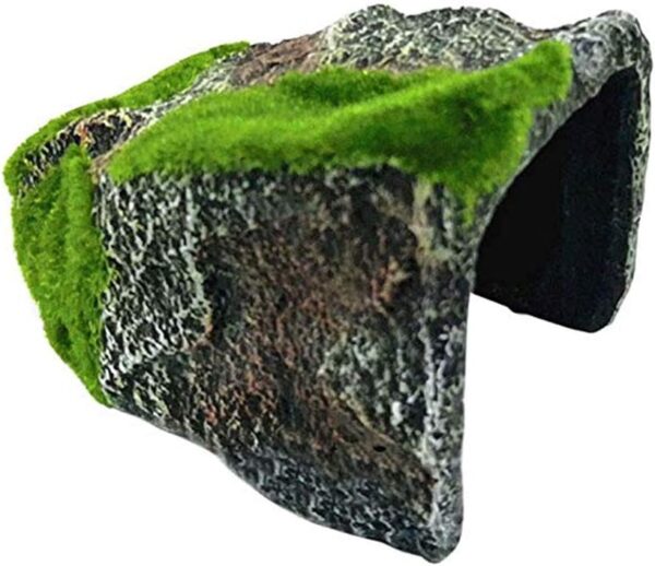 OMEM Reptile Hiding House Cave Landscaping Tortoise Skin Cage Artificial Plant Stone Realistic Moss Flocking Cave Humidification Habitat Decoration (Type B)