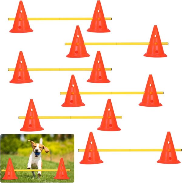 Orsong Dog Agility Hurdle Cone Set: 6 Sets of Hurdles and Cones, 12 Exercise Cones and 6 Adjustable Poles - Portable and Durable Dog Agility Equipment for Training Anywhere