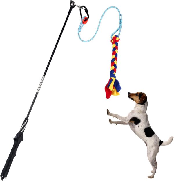 Oursouion Flirt Pole Dogs,Flirt Pole with Dog Rope - An Outdoor Interactive Dog Toy for Chase and Drag Training, Durable Cotton Rope for Small, Medium, and Large Dogs