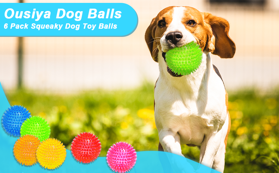 Ousiya 6 Pack Squeaky Dog Balls for Small Medium and Large Dogs, 9 cm Spiky Dog Balls