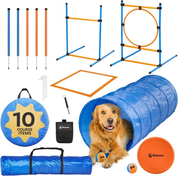 PetCove Dog Agility Course Backyard Set, Dog Agility Equipment, Dog Obstacle Course Backyard, Agility Training Equipment for Dogs, Dog Agility Tunnel