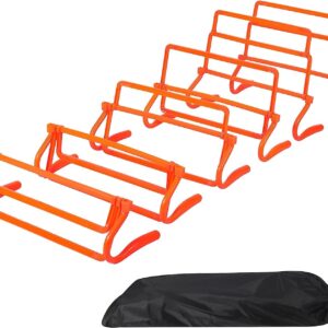 REDCAMP 6-pack agility hurdles, 4 height adjustable speed training hurdles, portable speed training equipment with carrying case, orange